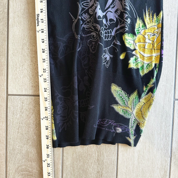 VTG Y2K Ed Hardy Sweater/Tunic Dress Medium Embellished Pull-Over Fitted Grunge - Picture 9 of 9